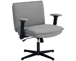 MODFU - Bureaustoel - Opklapbare Armleuningen - Verstelbare Zithoogte - Linnenlook - Polyester - Grijs - 76 X 70 X 85-97 Cm