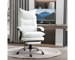 MODFU - Bureaustoel - Verstelbare Zithoogte En Voetsteun - Kantelbare Rugleuning - Voor Werkplek - Kunstleer En Metaal - Wit