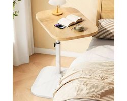 MODFU C-vorm Bijzettafel 37×23,8×45-80 cm – Hoogteverstelbaar met 360° draaibaar blad – Multifunctionele laptoptafel voor bank & bed – Hout & staal – Licht hout/Wit