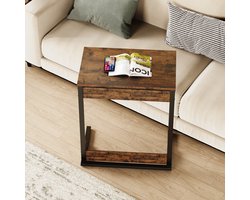 MODFU - C-Vormige Bijzettafel - Inklapbaar Met Verstelbare Voeten - Voor Woonkamer Of Slaapkamer - MDF En Metaal - Rustiek Bruin - 60 X 37 X 71 Cm
