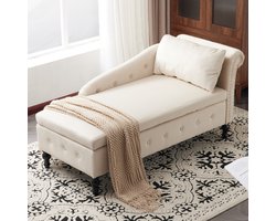 MODFU - Chaise Longue Met Opbergruimte - Gecapitonneerde Rugleuning En Rechter Armleuning - Modern - Fluweel - Beige - 144 x 62 x 69 cm
