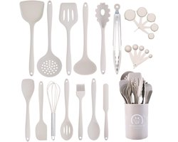 MODFU Compact 24-delig Silicone Keukengerei Set – Praktische Basis-set met Spatels, Lepels en Garde – Hittebestendig & Krasvrij – BPA-vrij Veilig Koken en Bakken – Khaki