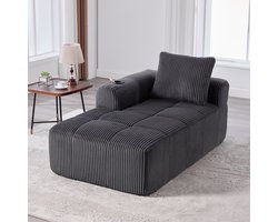 MODFU - Compacte Bank - Zijvakken En Bekerhouders - Retro - Woonkamer - Ribcord - Donkergrijs - 158 X 93 X 61 Cm