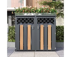 MODFU - Containerombouw - Met Geïntegreerde Plantenbak En Afsluitbare Dubbele Deuren - Industrieel - Voor De Tuin - Staal - Grijs En Houtlook