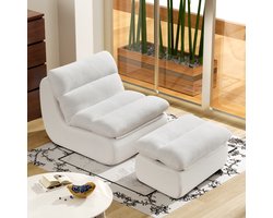 MODFU Corduroy Bean Bag Sofa met Voetenbank – 101x81x75 cm – Comfortabel & Ergonomisch – Met Verwijderbare Kussens – Modern Scandinavisch Design – Wit – 1-Persoons Loungebank