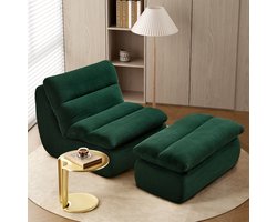 MODFU Corduroy Bean Bag Sofa met Voetenbank 101x81x75 cm, Comfortabel & Ergonomisch, Verwijderbare Kussens, Modern Design, Groen