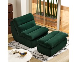 MODFU - Corduroy Bean Bag Sofa met Voetenbank - 2-zits Lounge Bank - 101x81x75 cm - Comfortabel & Ergonomisch met Verwijderbare Kussens - Modern Scandinavisch Design - Groen