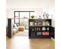 MODFU Draaibare eet-/barkast 360° met glazen schuifdeur, MDF zwart, 90×45×100cm, 60 kg draagvermogen