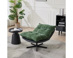 MODFU - Draaibare Relaxfauteuil - Verstelbare Rugleuning - Industrieel - Voor Leeshoek - Chenille En Metaal - Donkergroen Zwart