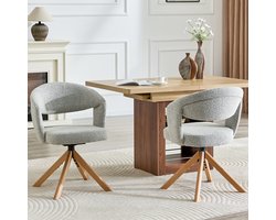 MODFU - Draaistoelen Set Van 2 - 360° Draaibaar - Retro - Eetkamer - Stof En Massief Hout - Lichtgrijs