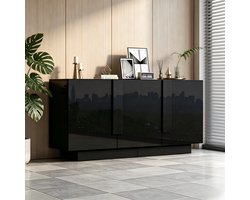 MODFU - Dressoir - 3 Deuren - 6 Opbergvakken - Verstelbare Legplanken - Minimalistisch - Voor Woonkamer Of Eetkamer - Spaanplaat - Zwart