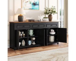 MODFU - Dressoir - 3 Lades En 4 Deuren - Modern - Voor Woonkamer - MDF - Zwart - 160 X 35 X 76 Cm