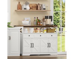 MODFU - Dressoir Met Opbergruimte - 3 Laden En 2 Kastjes - Landelijke Stijl - MDF - Bruin/Wit - 140 x 35 x 95 cm