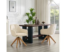 MODFU - Eetkamerstoel Set Van 2 - Draaibaar - Met Armleuningen - Modern - Stof En Massief Hout - Beige En Houtkleur