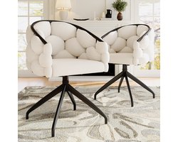 MODFU Eetkamerstoel set van 2, fluweel, metalen onderstel, 360° draaibaar, beige