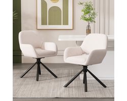 MODFU Eetkamerstoel set van 2, gestoffeerd met Sherpa, draaibaar met metalen basis en armleuningen, modern ontwerp