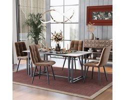 MODFU Eetkamerstoel set van 4, fluweel, metalen poten, modern gestoffeerd ontwerp