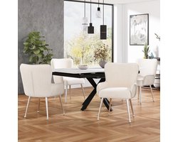 MODFU Eetkamerstoel set van 4, velvet stof, met armleuningen en lendensteun, verstelbare metalen poten, beige