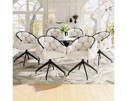 MODFU Eetkamerstoel set van 6, fluweel en metaal, 360° draaibaar, beige