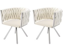 MODFU - Eetkamerstoelen set van 2 - 360° draaibaar en ergonomisch - Modern design - Eethoek - Fluweel en metaal - Beige en zilver - 59×54×72 cm