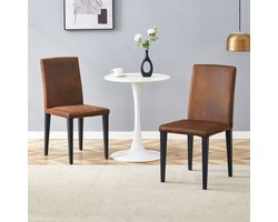 MODFU - Eetkamerstoelen Set Van 2 - Ergonomische Rugleuning - Minimalistisch - Voor Eetkamer - Stof En Metaal - Bruin En Zwart