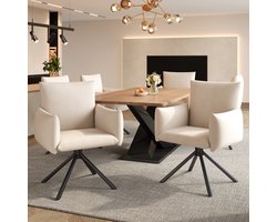 MODFU - Eetkamerstoelen Set Van 6 - Draaibaar Met Armleuningen En Rugleuning - Modern - Metaal En Fluweel - Beige