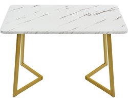 MODFU Eettafel 117×68×75 cm – MDF marmerlook tafelblad, gouden metalen poten, modern en veelzijdig
