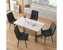 MODFU Eettafel 117x68 cm MDF marmerlook met zwarte poten, modern design voor eet- en woonkamer