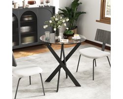 MODFU Eettafel - Rond - Modern - Glas En Metaal - Zwart Transparant - 70 X 75 Cm