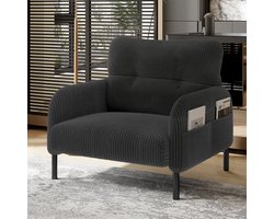 MODFU - Fauteuil - Diepe Zitting En Zijvak - Minimalistisch - Voor Woonkamer - Cord - Grijs - 67 X 75 X 79 Cm