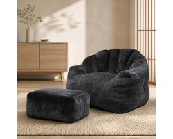 MODFU-Fauteuil-Loungestoel-Ottoman-Zwart-Stof-Volwassenen