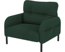 MODFU Fauteuil met diepe zitting en zijvak - Ergonomisch en minimalistisch - Woonkamer - Ribfluweel - Smaragdgroen - 67×75×79 cm