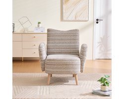 MODFU - Fauteuil - Met Zijvak En Ergonomische Rugleuning - Modern Minimalistisch - Woonkamer - Bouclé - Khaki - 77 X 81 X 87 Cm