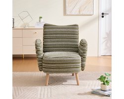 MODFU - Fauteuil - Zijvak En Ergonomische Rugleuning - Modern Minimalistisch - Woonkamer - Bouclé - Olijfgroen - 77 X 81 X 87 Cm