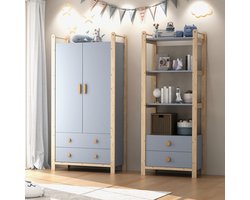 MODFU - Garderobeset - Kledingroede En Laden - Modern - Slaapkamer - Hout En MDF - Blauw En Naturel - 180,5 Cm