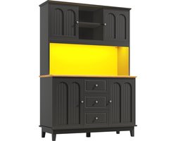 MODFU Hochschrank met LED-Verlichting en App-Bediening (120x40x180 cm), Moderne Kast met 4 Deuren en 3 Lades, Keukenvitrine met Muzieklichtfunctie en Kipbeveiliging