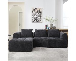 MODFU Hoekbank – 250x158x60 cm – met chaise longue en zijvakken – zachte chenille – geen montage nodig – comfortabele sofa – Zwart
