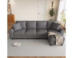 MODFU - Hoekbank - L-Vorm - Opbergruimte En Neerklapbare Rugleuning - Modern - Woonkamer - Chenille - Grijs - 280 X 136 X 82 Cm