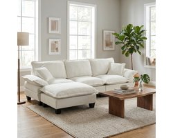 MODFU Hoekbank - L-Vormig - Met Verplaatsbare Ottomaan En Afneembare Armkussens - Modern - Woonkamer - Chenille - Beige - 263 x 151 x 90 cm