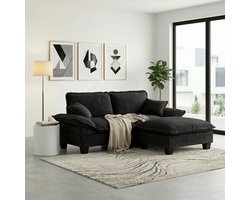 MODFU - Hoekbank - Modulair Met Verplaatsbare Ottomaan En Afneembare Armleuningen - Modern - Woonkamer - Chenille - Zwart - 194 X 151 X 90 Cm