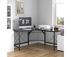 MODFU - Hoekbureau - L-Vorm - Verstelbare Voeten - Modern - Voor Kantoor Of Thuiskantoor - Staal En MDF - Zwart - 150 x 150 x 76 cm