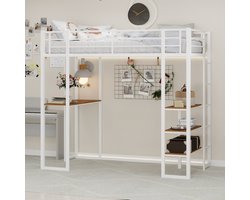 MODFU - Hoogslaper - Met Bureau En Trap Aan Beide Zijden - Metalen Frame - Wit
