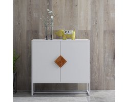 MODFU Houten Sideboard met 2 Deuren en Vierkante Handvatten, Massief Hout