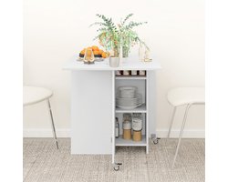 MODFU Inklapbare Eettafel – Wit, Opvouwbaar 2-4 Pers. Met Lade & Open Vakken, Ruimtebesparend