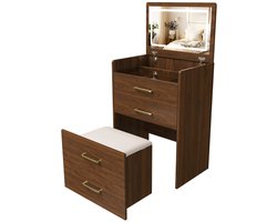 MODFU Kaptafel met spiegel – 60x40x118 cm – 3-in-1 opklapbaar ontwerp – Compact met ruime opbergruimte – MDF – Walnootkleur