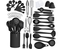MODFU Keukengerei Set Compleet – 43-delige Siliconen Keukenhulpset – Praktisch en Veelzijdig – Geschikt voor Dagelijks Koken en Bakken – Makkelijk Schoon te Maken – Zwart