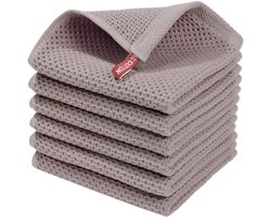MODFU Keukenhanddoek Set 6 stuks - 34x35 cm - 100% Katoen - Absorberend Theedoek met Haak - voor Afdrogen en Schoonmaken - Lichtbruin