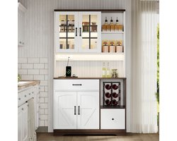 MODFU - Keukenkast - Verstelbare Planken En Lades - Landelijke Stijl - Voor Keuken Of Eetkamer - MDF - Naturel En Wit - 105 x 40 x 185 cm