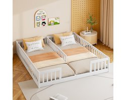 MODFU – Kinderbed – 90x200 cm – Met Veiligheidshek – Voor 2 Kinderen – Grenenhout – Wit