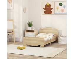 MODFU Kinderbed huisbed 140x70 cm van hout – naturel – met beren design en uitvalbeveiliging – voor 3-6 jaar